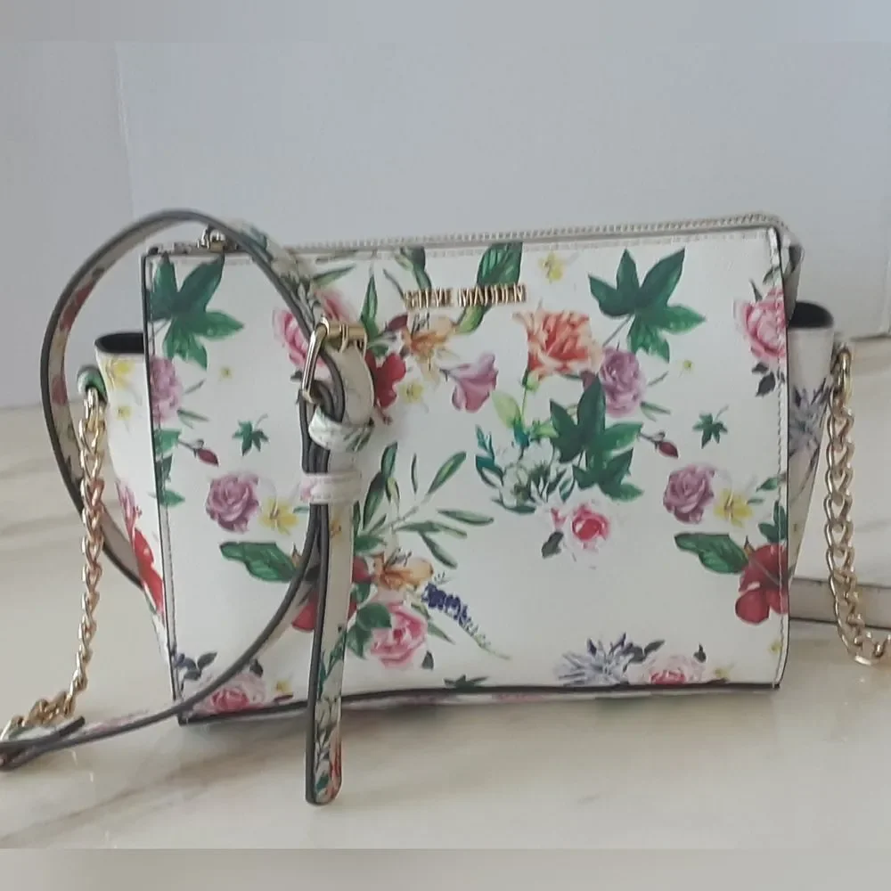 STEVE MADDEN Textured Faux Leather Summer Floral Crossbody Bag
